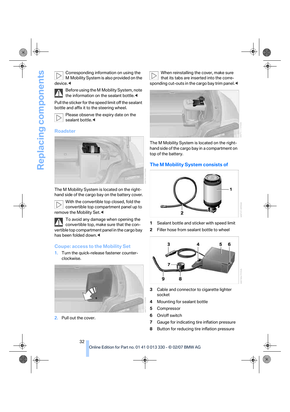 Replacing components | BMW Z4 M Roadster 2007 User Manual | Page 34 / 50