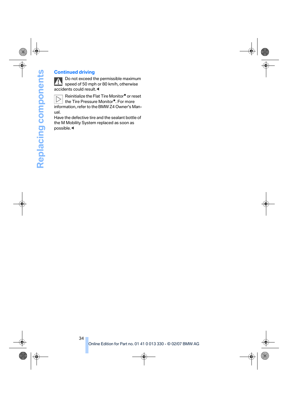 Replacing components | BMW Z4 M Roadster 2007 User Manual | Page 36 / 50