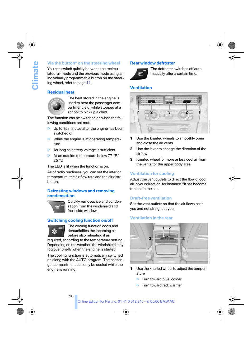 Climate | BMW 330Ci Coupe 2006 User Manual | Page 100 / 239