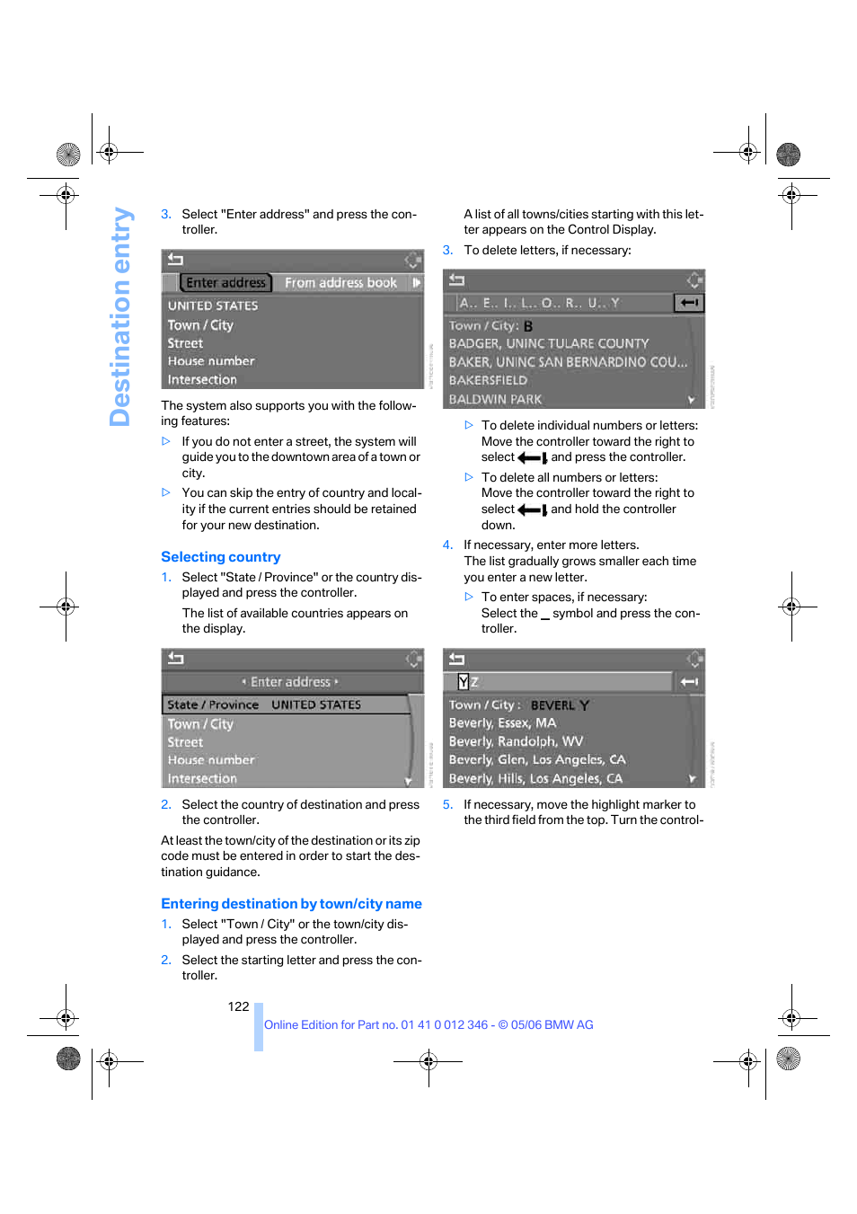 Destination entry | BMW 330Ci Coupe 2006 User Manual | Page 124 / 239