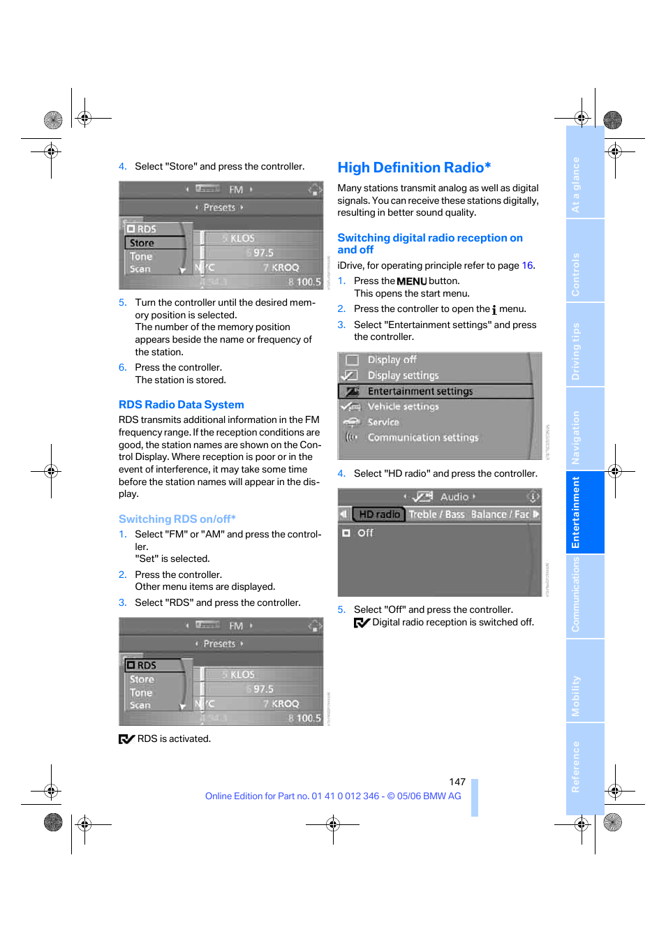 High definition radio | BMW 330Ci Coupe 2006 User Manual | Page 149 / 239