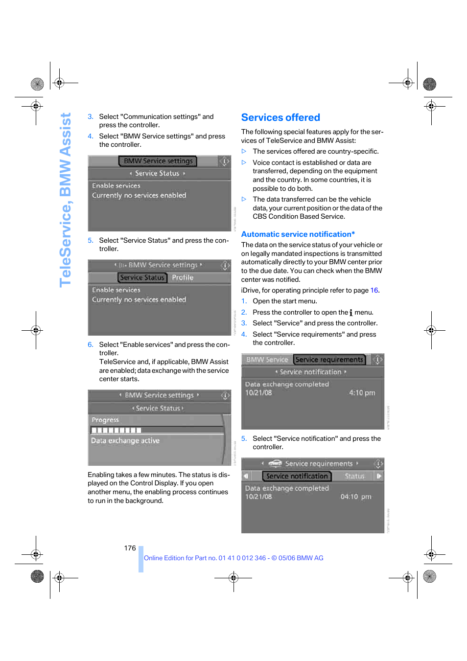 Services offered, Teleservice, bmw assist | BMW 330Ci Coupe 2006 User Manual | Page 178 / 239