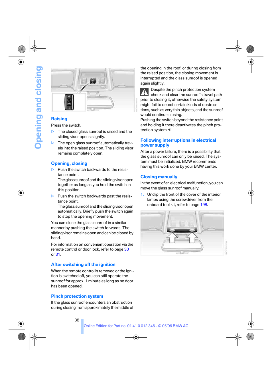 Opening and closing | BMW 330Ci Coupe 2006 User Manual | Page 40 / 239