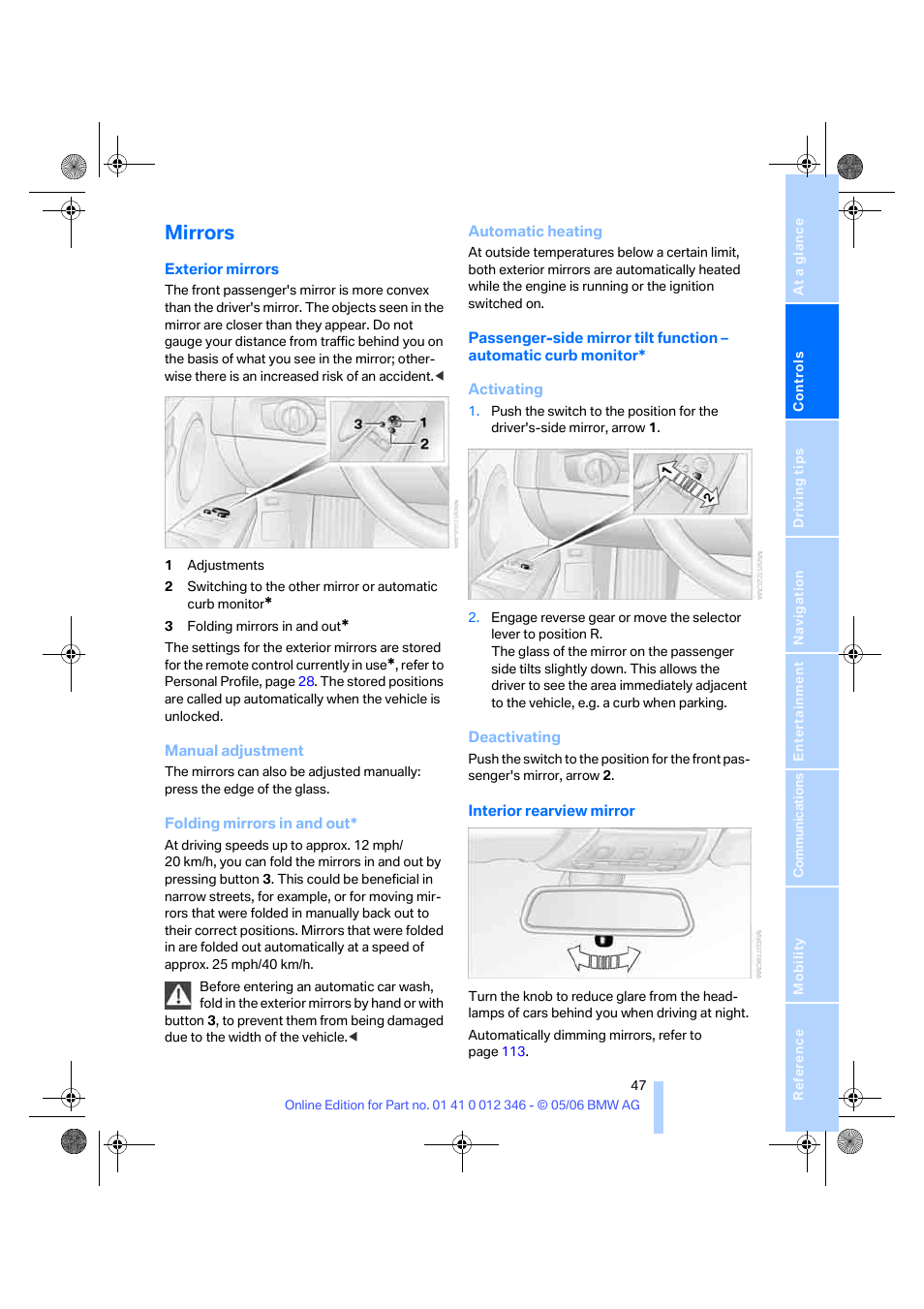 Mirrors | BMW 330Ci Coupe 2006 User Manual | Page 49 / 239