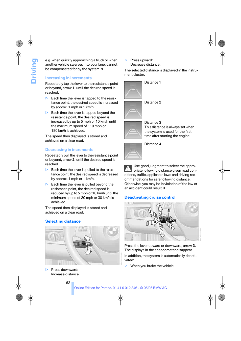 Driving | BMW 330Ci Coupe 2006 User Manual | Page 64 / 239