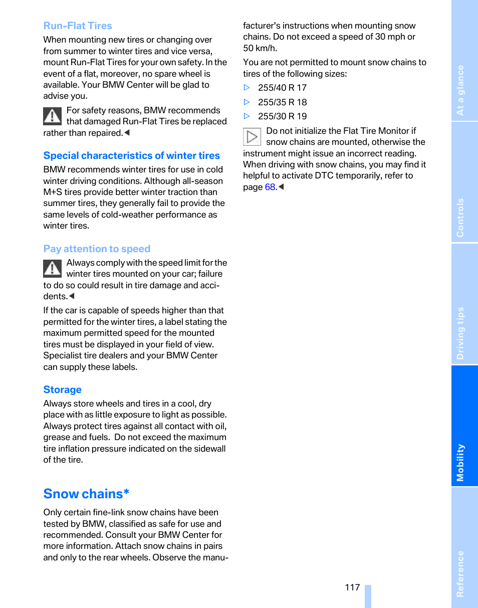 Snow chains | BMW 325i Sedan 2006 User Manual | Page 119 / 166