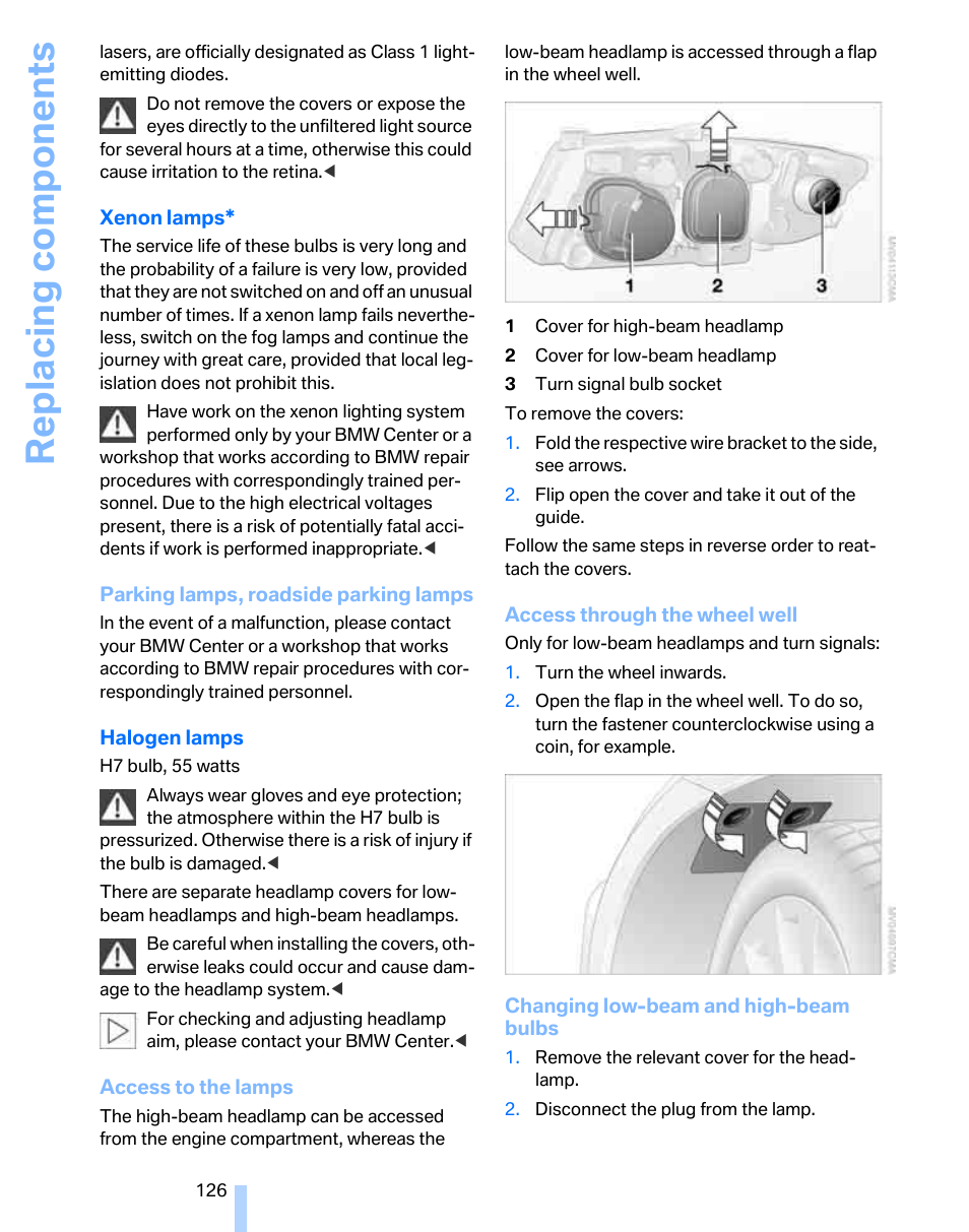 Replacing components | BMW 325i Sedan 2006 User Manual | Page 128 / 166