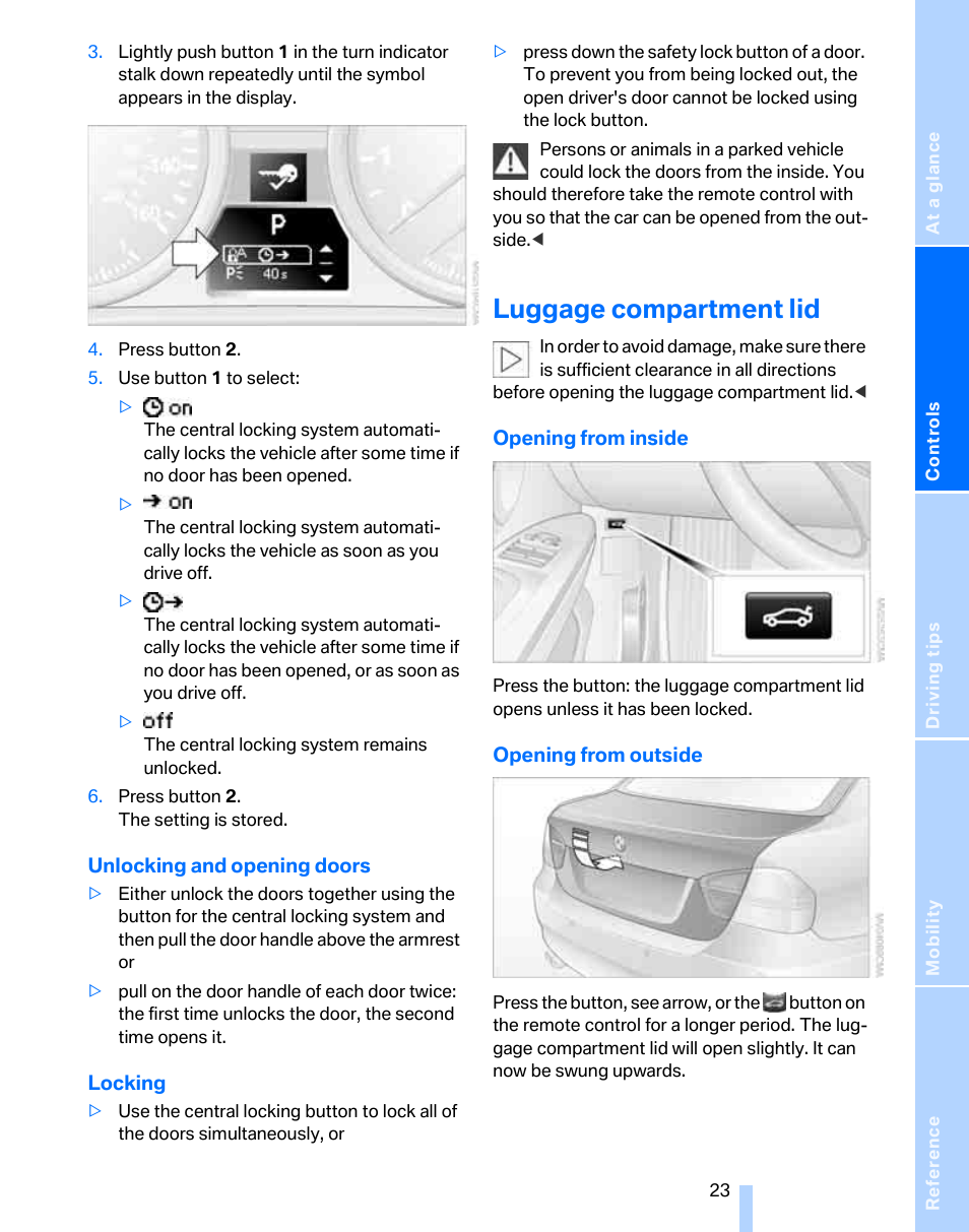 Luggage compartment lid | BMW 325i Sedan 2006 User Manual | Page 25 / 166