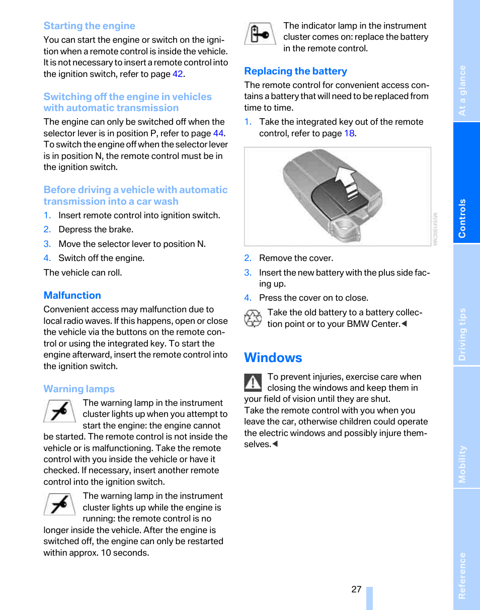 Windows | BMW 325i Sedan 2006 User Manual | Page 29 / 166