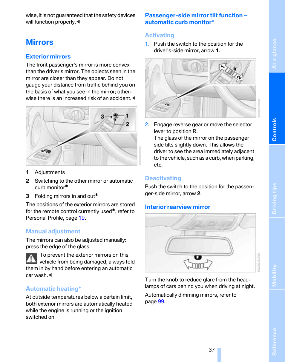 Mirrors | BMW 325i Sedan 2006 User Manual | Page 39 / 166