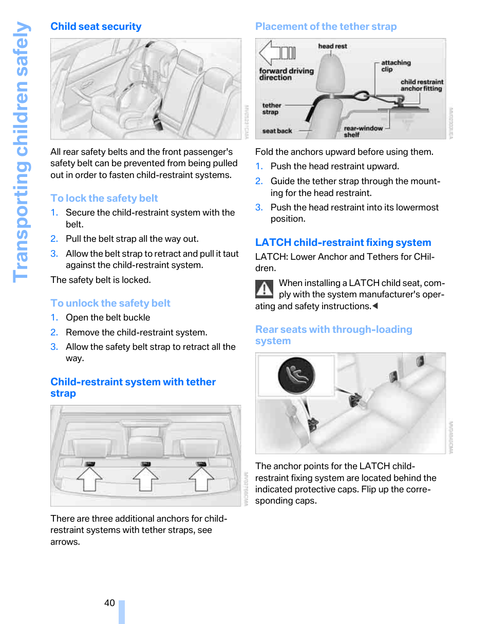 Transporting children safely | BMW 325i Sedan 2006 User Manual | Page 42 / 166