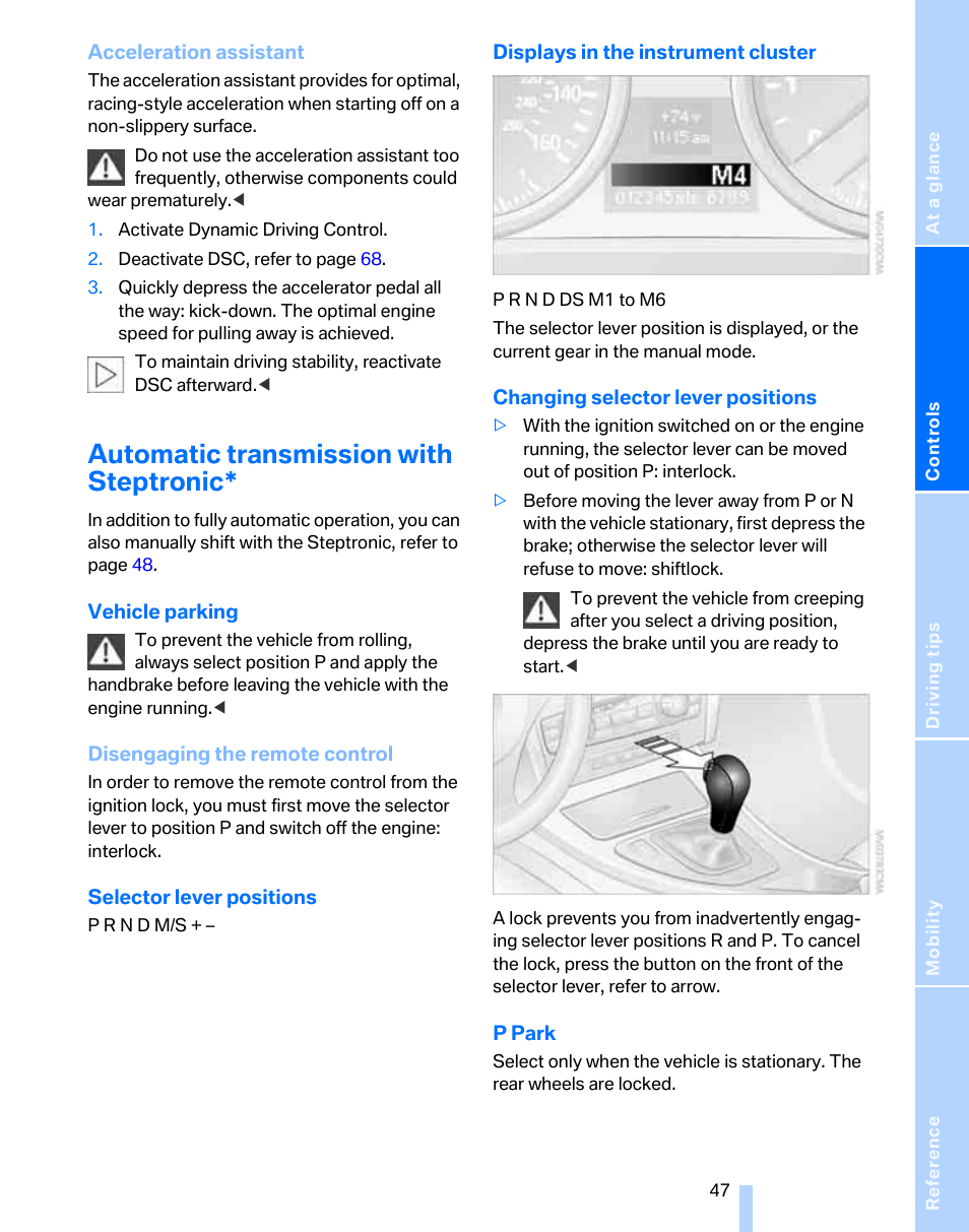 Automatic transmission with steptronic | BMW 325i Sedan 2006 User Manual | Page 49 / 166