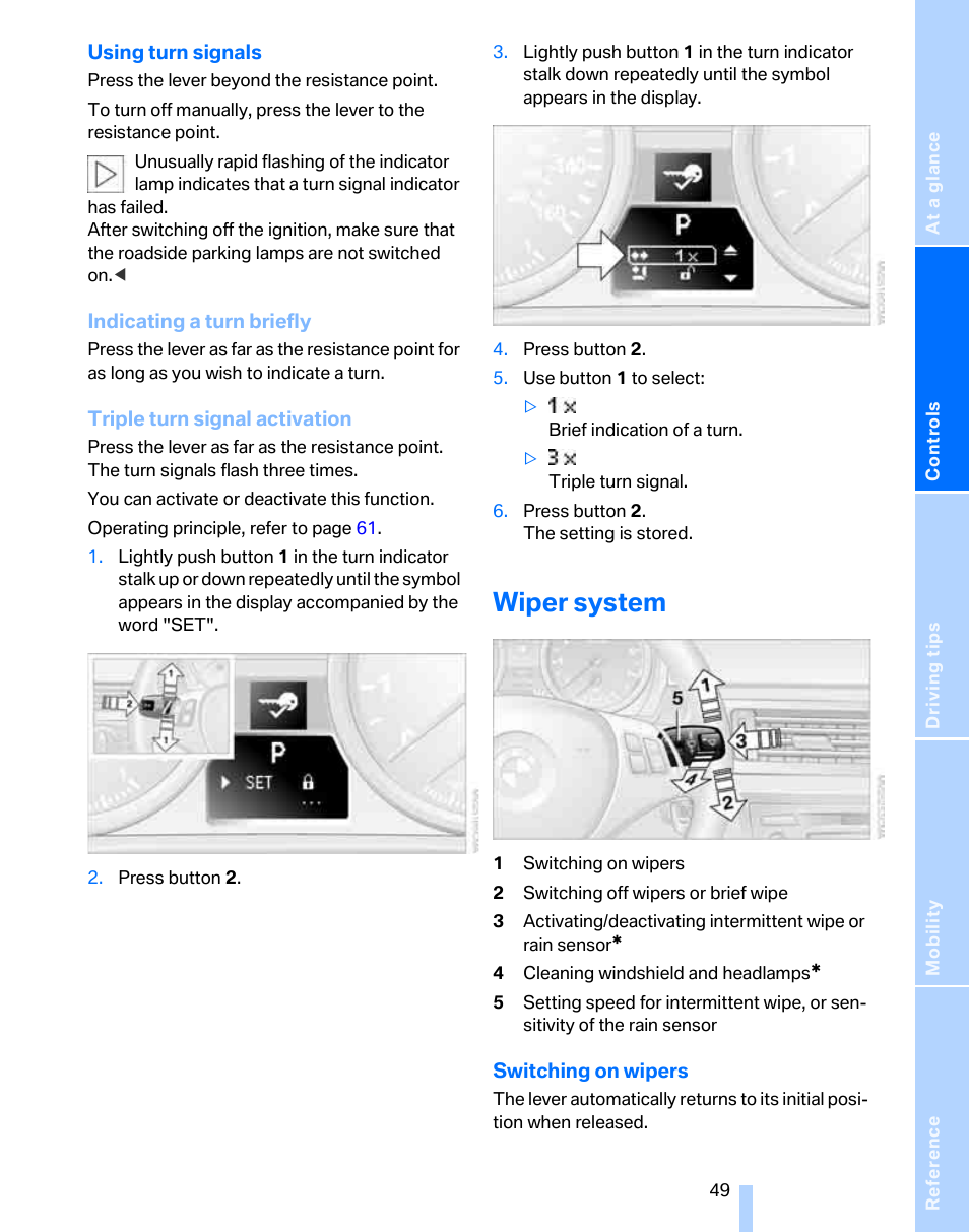 Wiper system | BMW 325i Sedan 2006 User Manual | Page 51 / 166