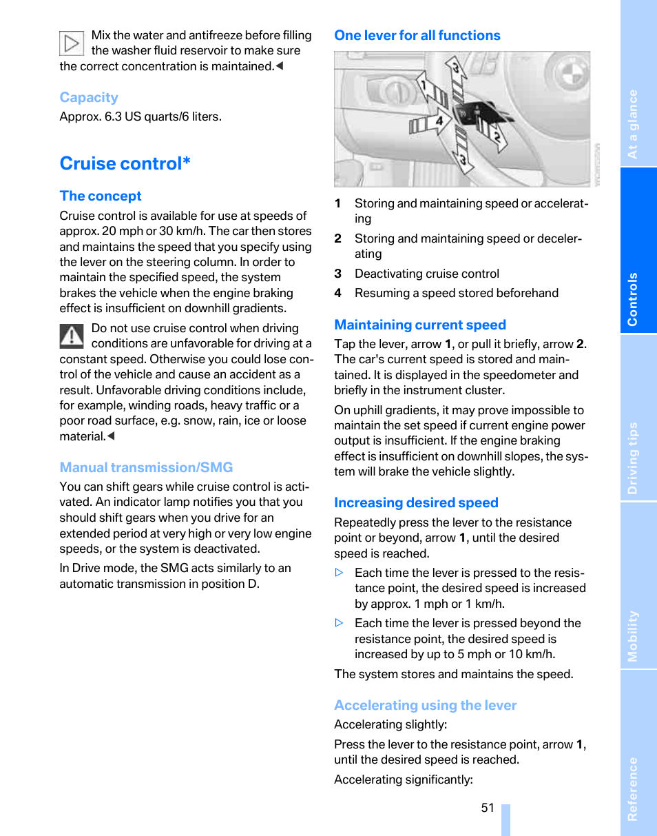 Cruise control | BMW 325i Sedan 2006 User Manual | Page 53 / 166