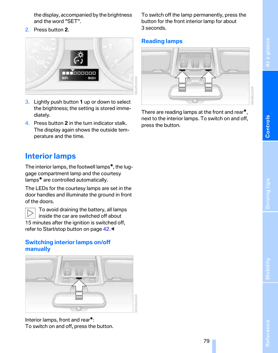 Interior lamps | BMW 325i Sedan 2006 User Manual | Page 81 / 166