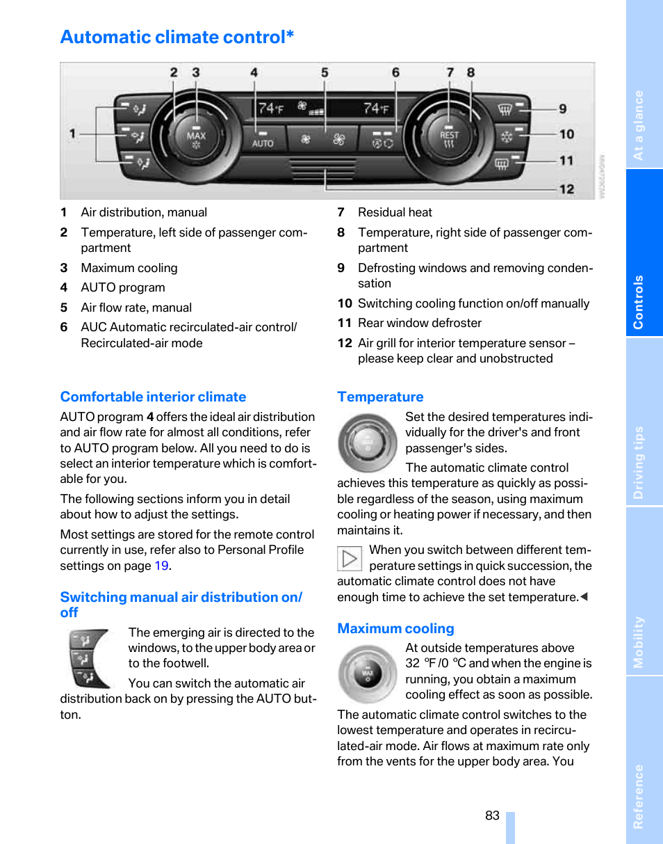 Automatic climate control | BMW 325i Sedan 2006 User Manual | Page 85 / 166