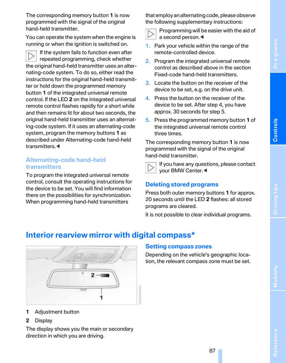 Interior rearview mirror with digital compass | BMW 325i Sedan 2006 User Manual | Page 89 / 166