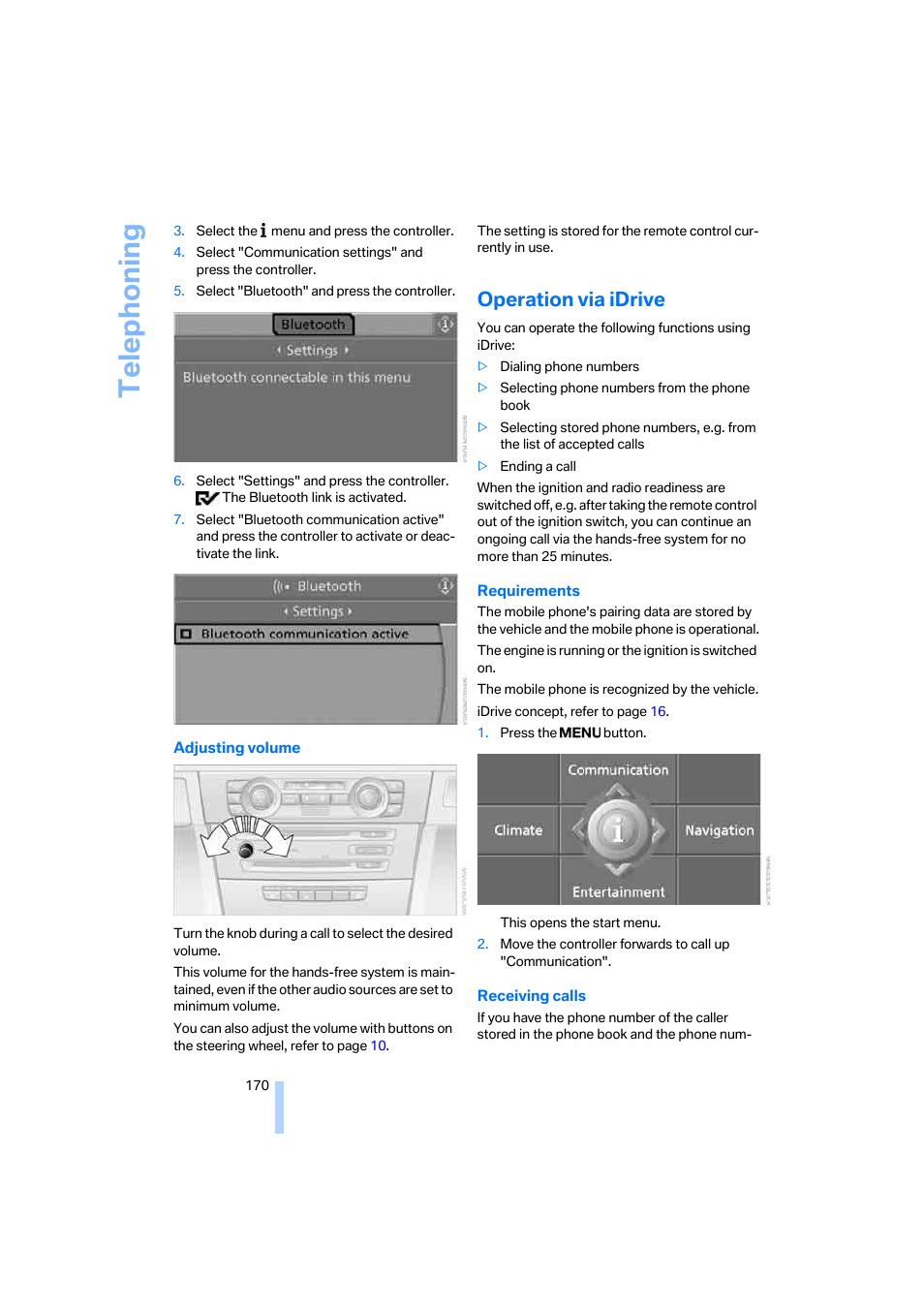 Operation via idrive, Telephoning | BMW 325xi Sedan 2006 User Manual | Page 172 / 245