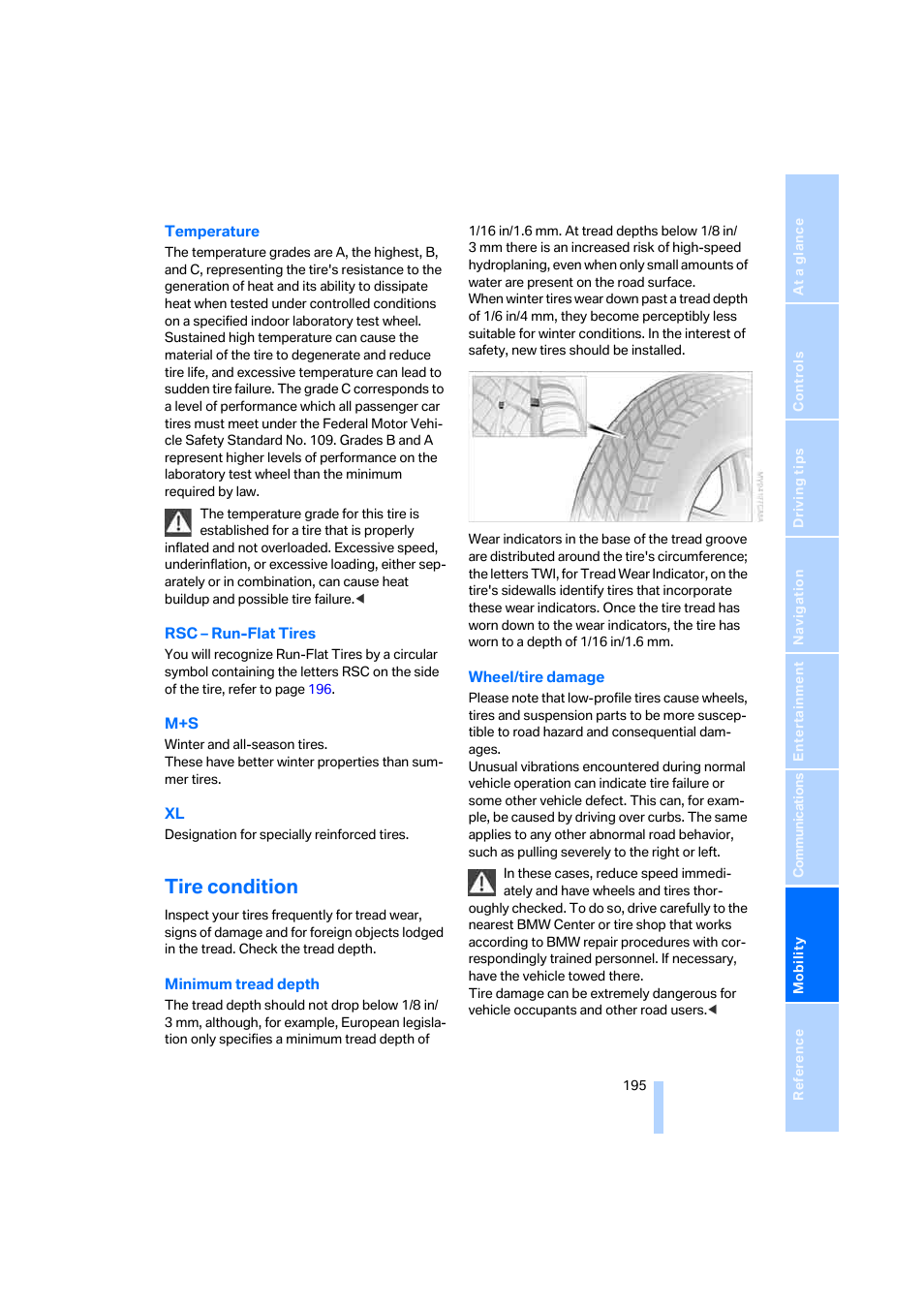 Tire condition | BMW 325xi Sedan 2006 User Manual | Page 197 / 245