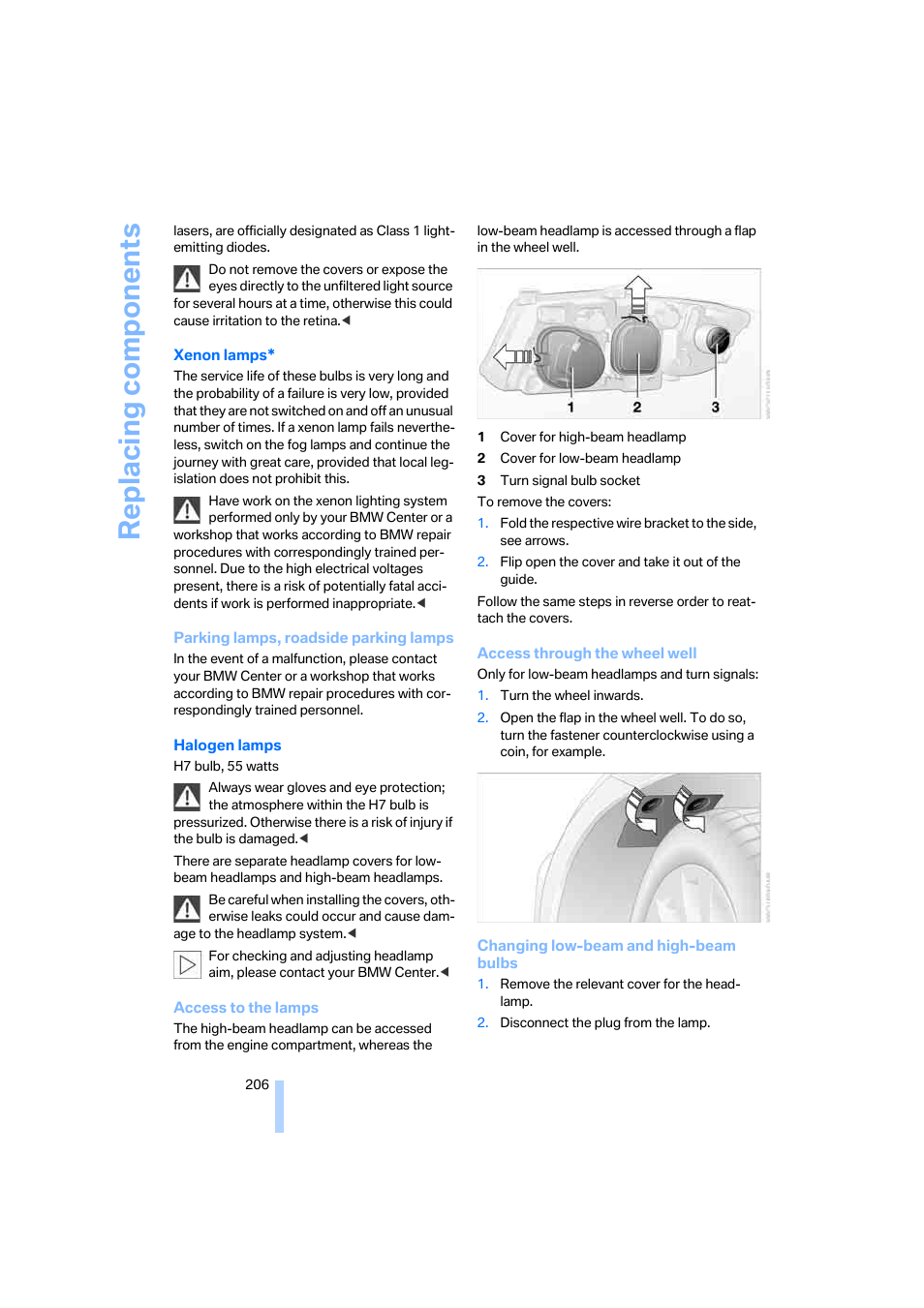 Replacing components | BMW 325xi Sedan 2006 User Manual | Page 208 / 245