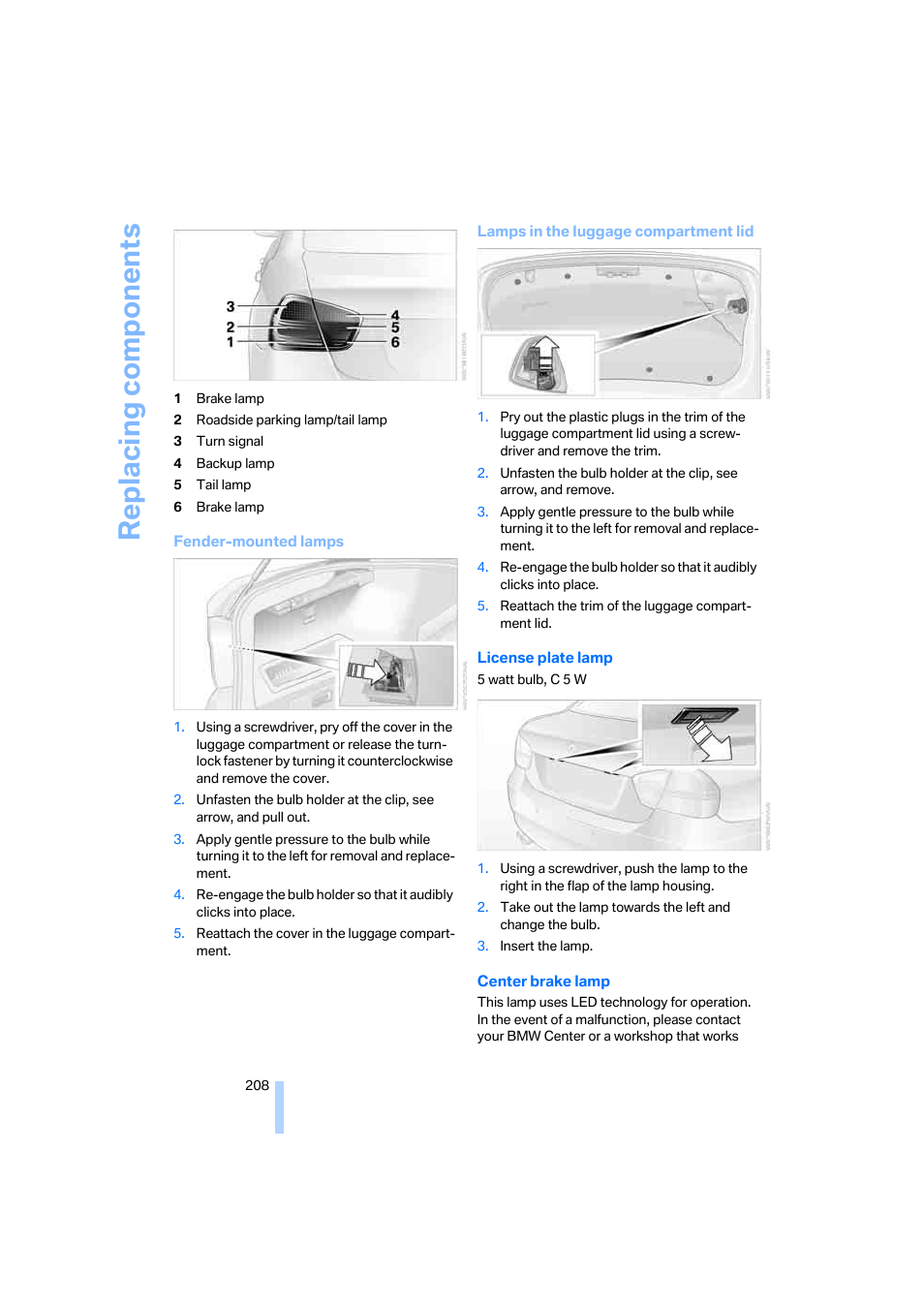 Replacing components | BMW 325xi Sedan 2006 User Manual | Page 210 / 245