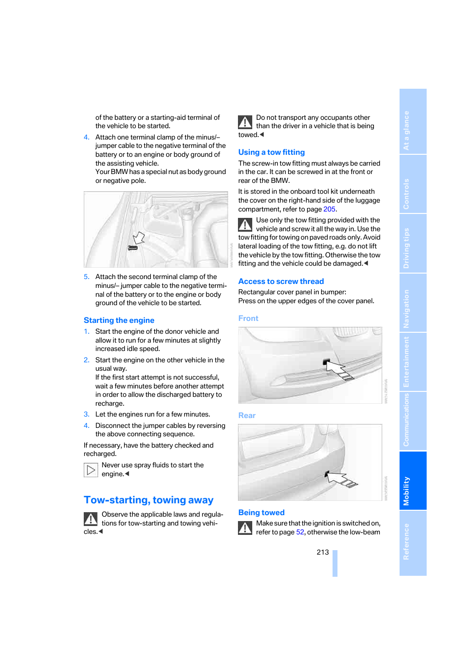 Tow-starting, towing away | BMW 325xi Sedan 2006 User Manual | Page 215 / 245