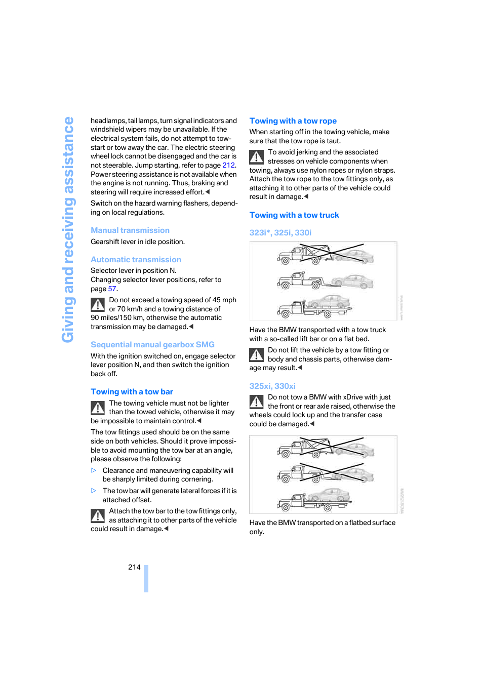 Giving and receiving assistance | BMW 325xi Sedan 2006 User Manual | Page 216 / 245