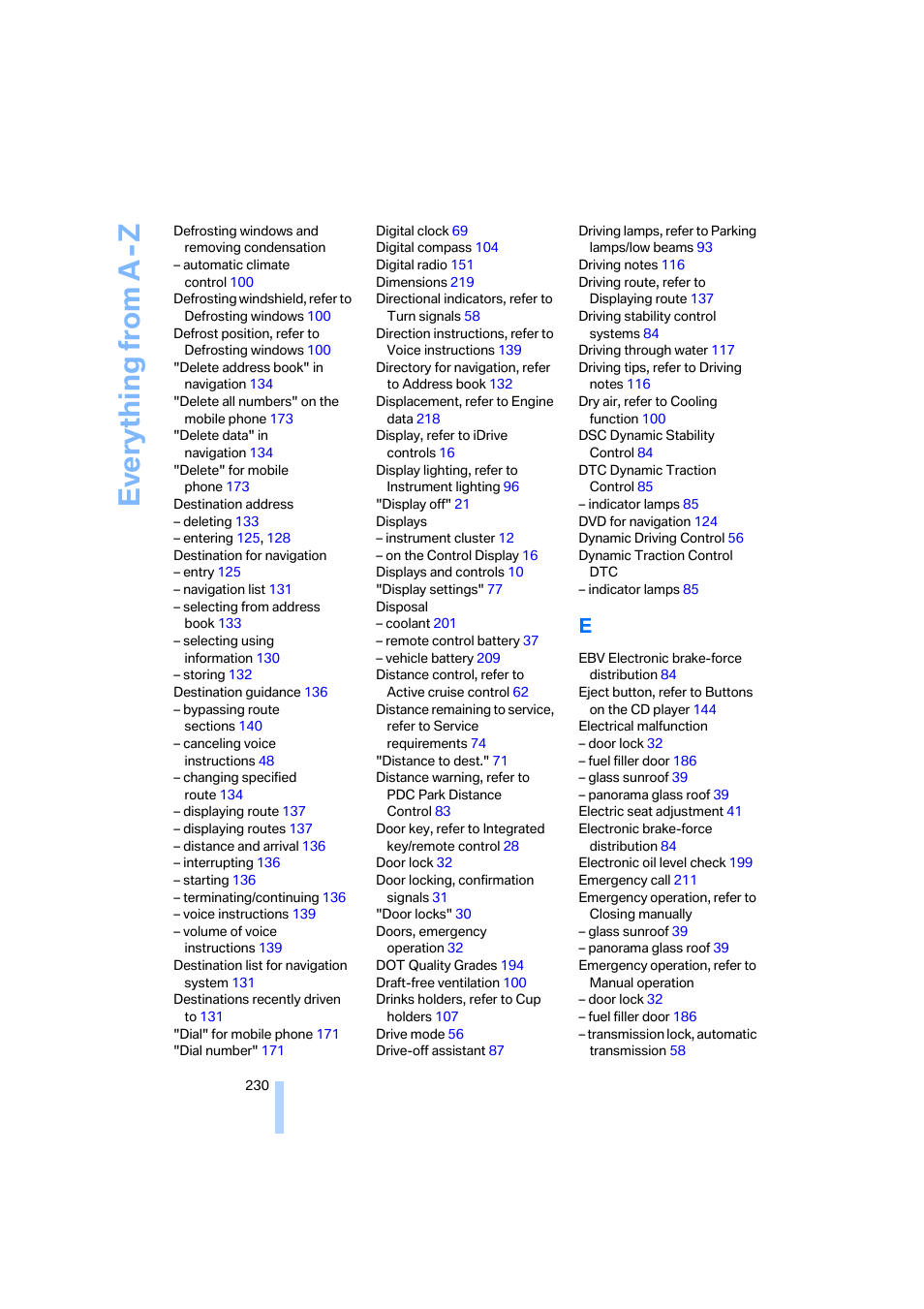 Everything from a -z | BMW 325xi Sedan 2006 User Manual | Page 232 / 245