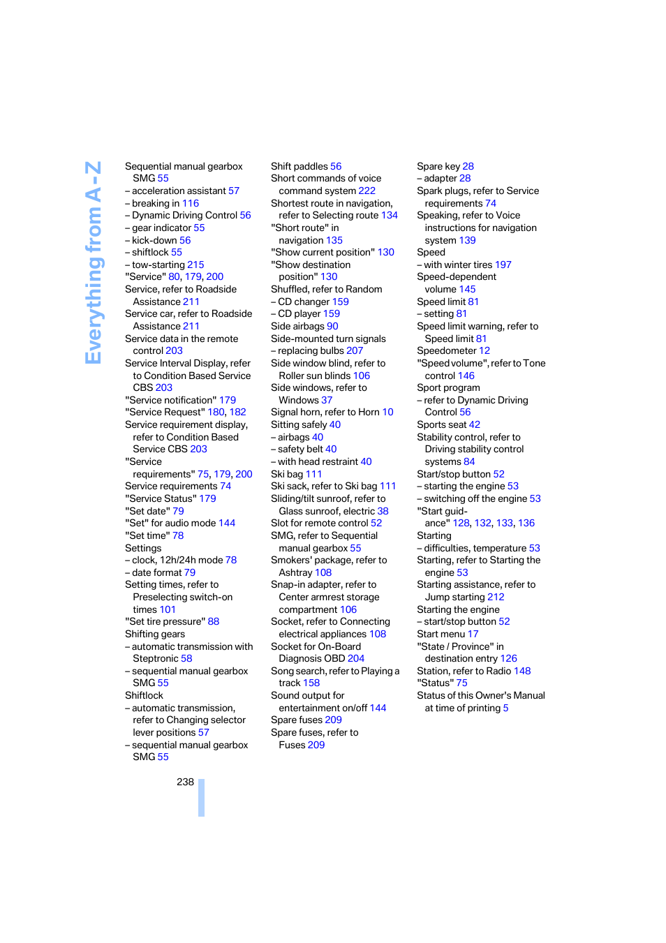 Everything from a -z | BMW 325xi Sedan 2006 User Manual | Page 240 / 245