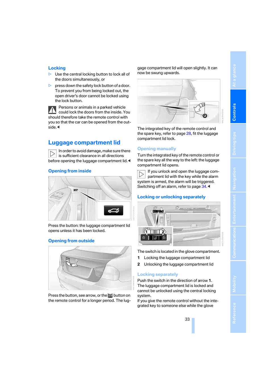 Luggage compartment lid | BMW 325xi Sedan 2006 User Manual | Page 35 / 245