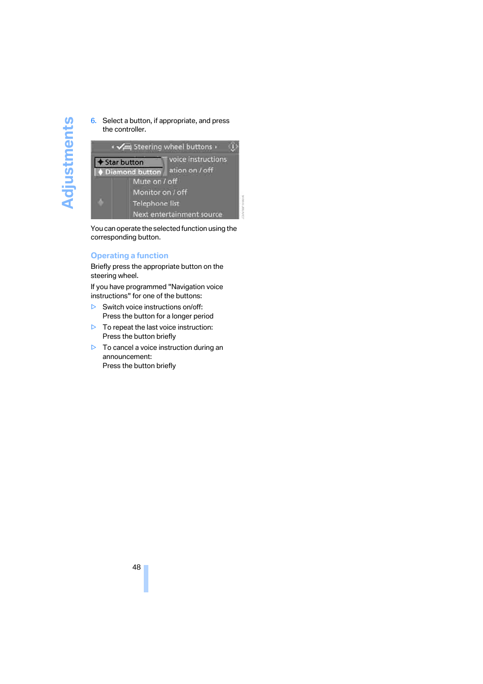 Adjustments | BMW 325xi Sedan 2006 User Manual | Page 50 / 245