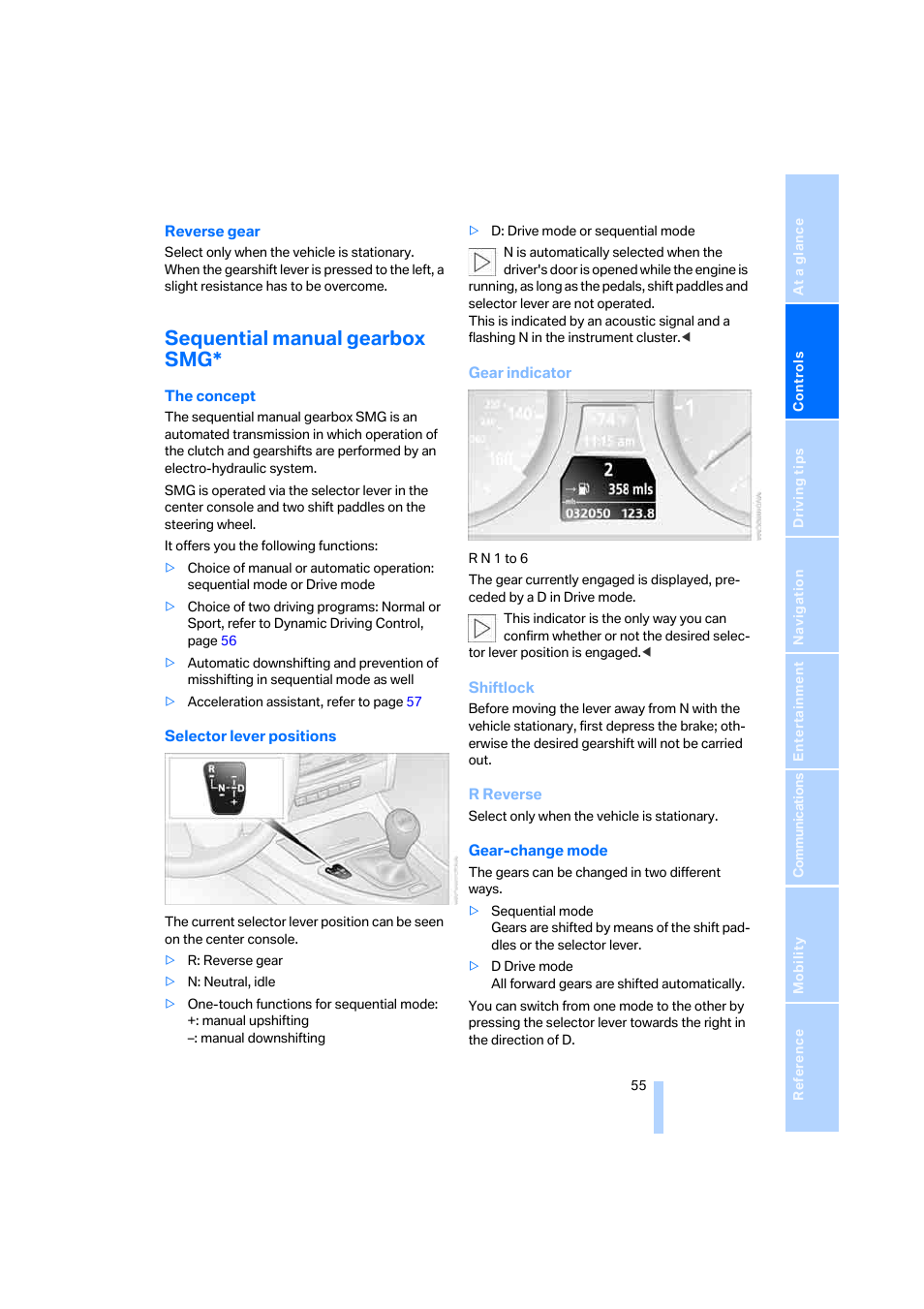 Sequential manual gearbox smg | BMW 325xi Sedan 2006 User Manual | Page 57 / 245