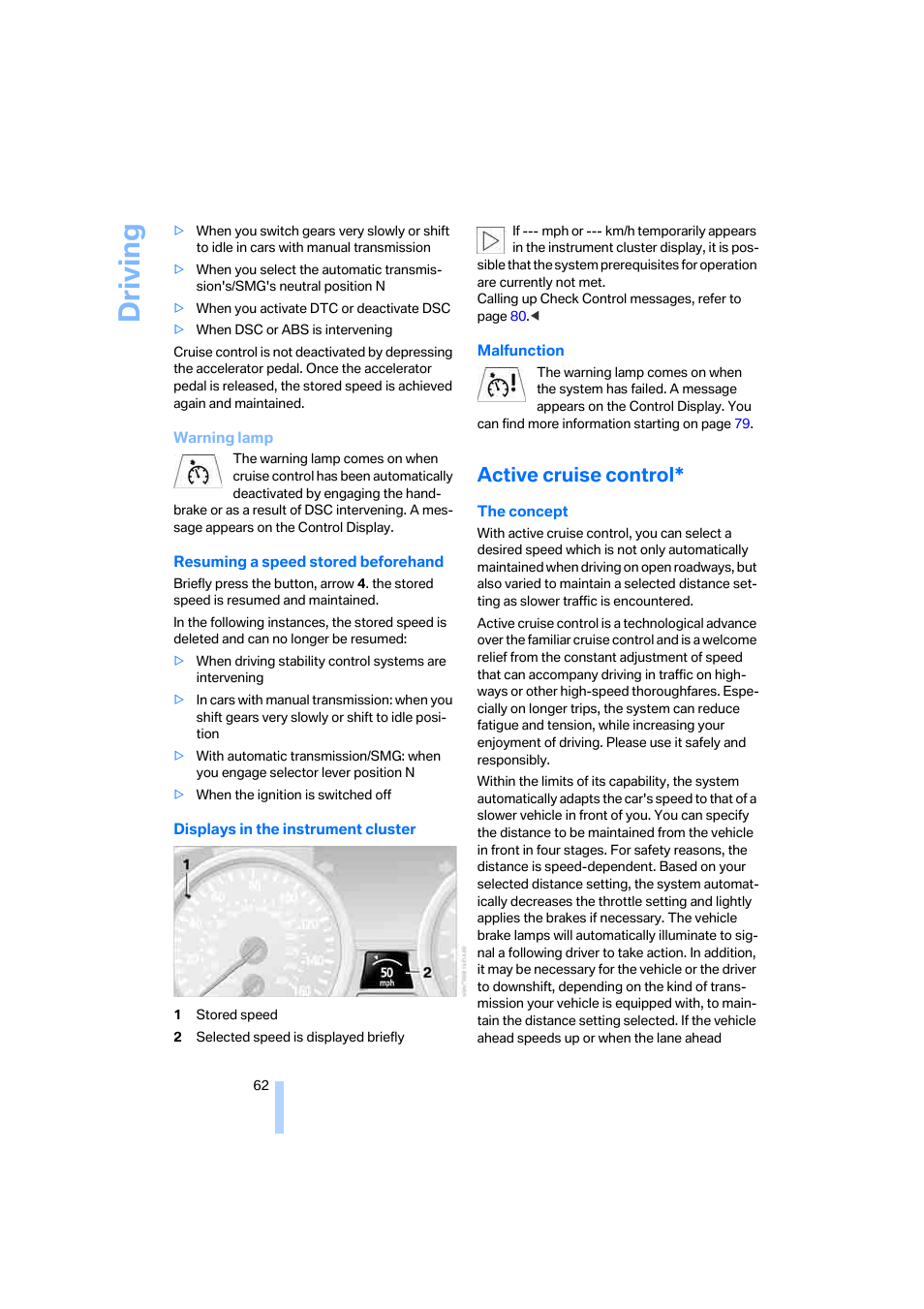 Active cruise control, Driving | BMW 325xi Sedan 2006 User Manual | Page 64 / 245