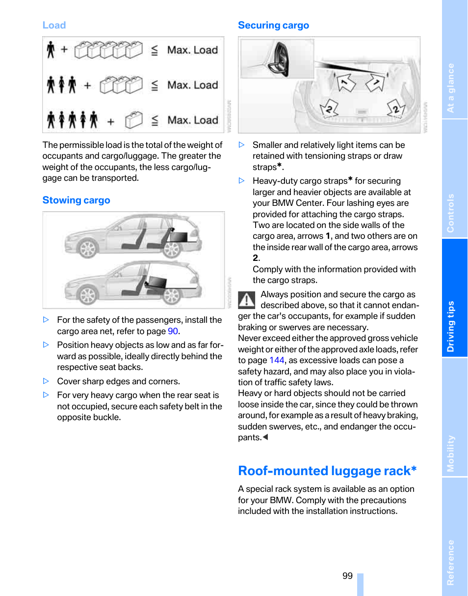 Roof-mounted luggage rack | BMW 325xi Sports Wagon 2006 User Manual | Page 101 / 160