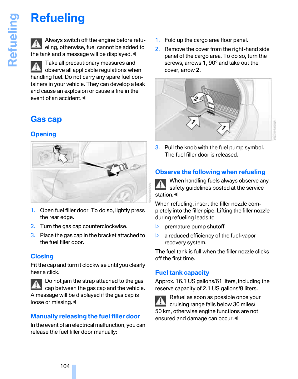 Refueling, Gas cap, Mobi | BMW 325xi Sports Wagon 2006 User Manual | Page 106 / 160