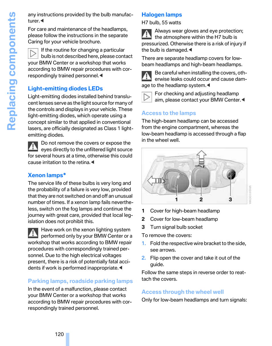 Replacing components | BMW 325xi Sports Wagon 2006 User Manual | Page 122 / 160