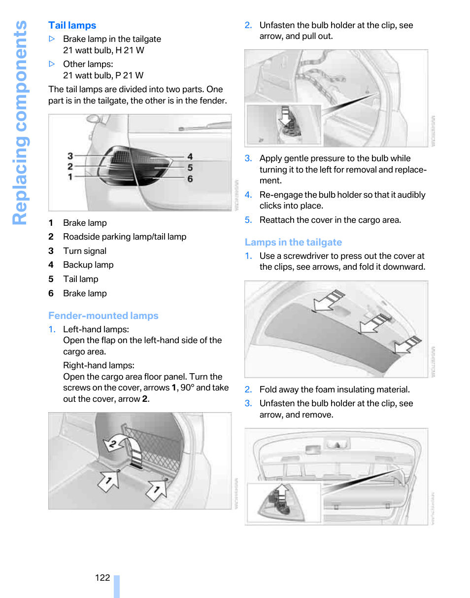 Replacing components | BMW 325xi Sports Wagon 2006 User Manual | Page 124 / 160