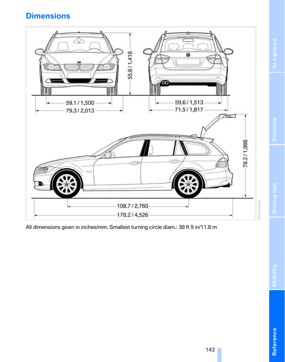 Dimensions | BMW 325xi Sports Wagon 2006 User Manual | Page 145 / 160