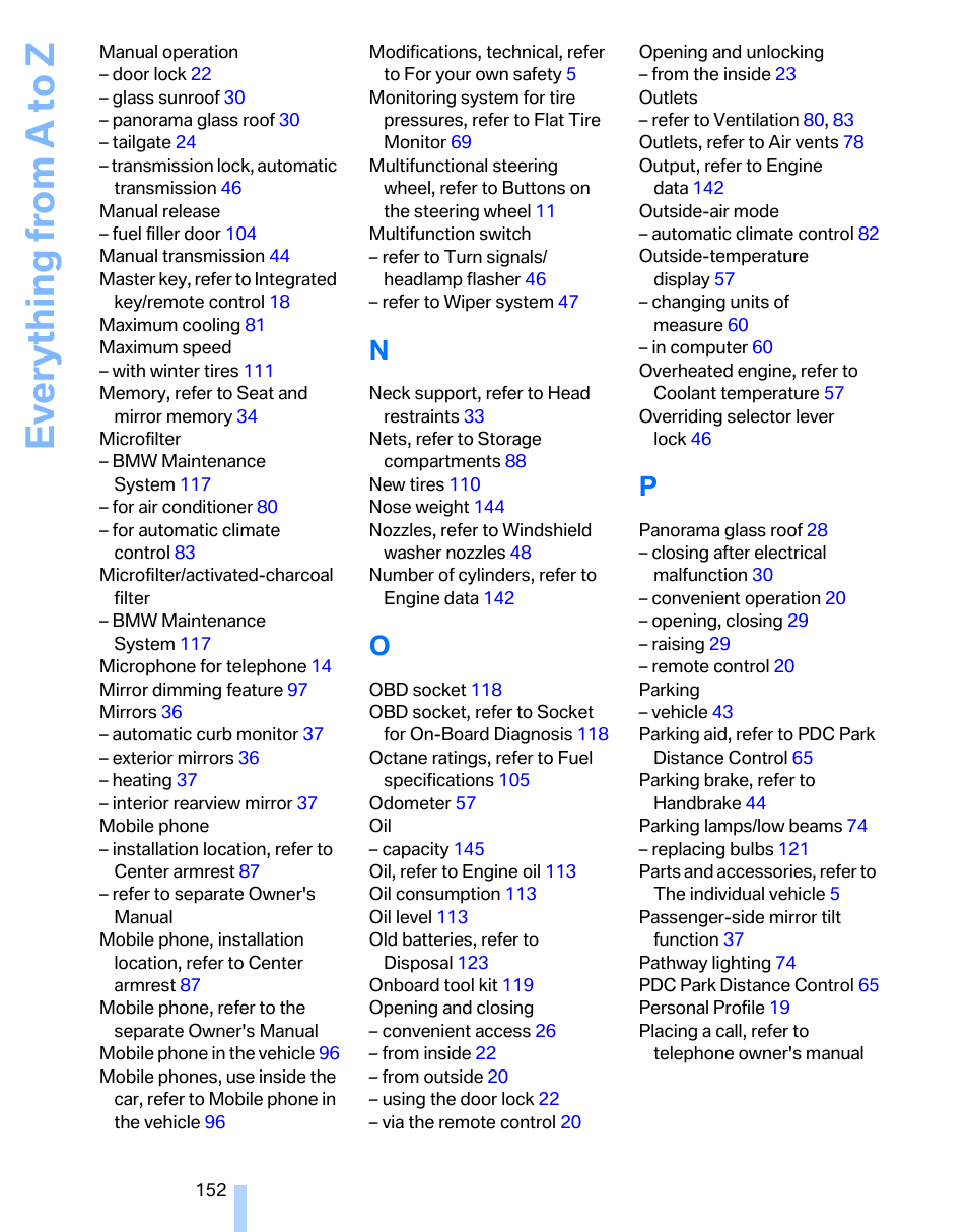 Everything from a to z | BMW 325xi Sports Wagon 2006 User Manual | Page 154 / 160