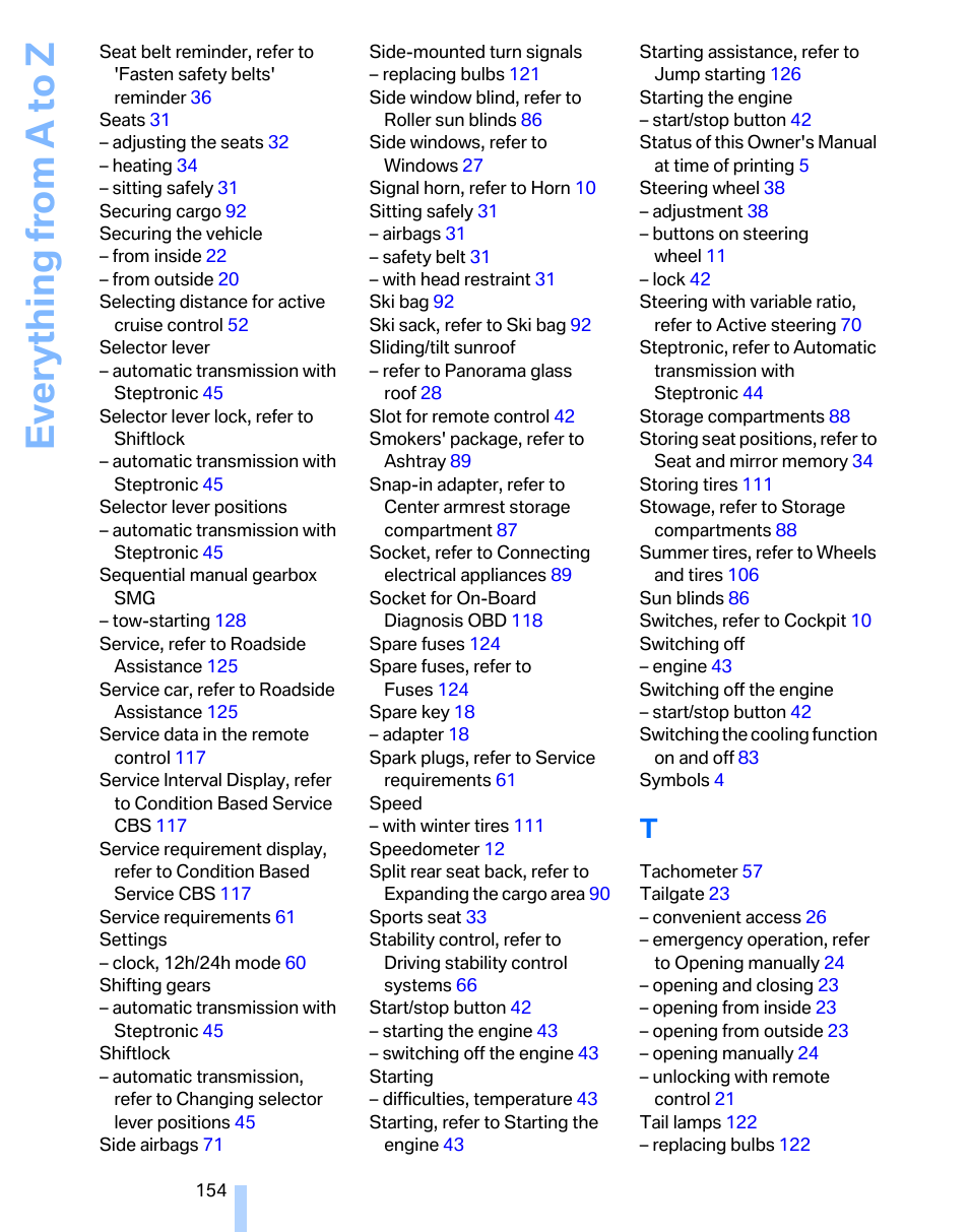 Everything from a to z | BMW 325xi Sports Wagon 2006 User Manual | Page 156 / 160