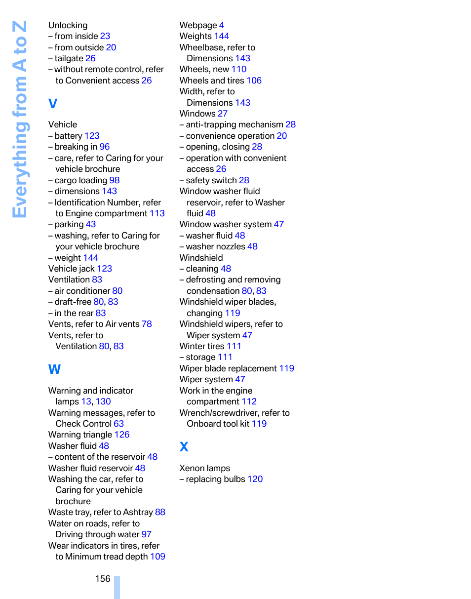 Everything from a to z | BMW 325xi Sports Wagon 2006 User Manual | Page 158 / 160