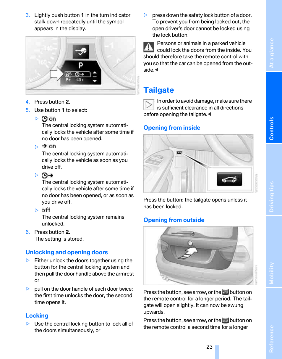 Tailgate | BMW 325xi Sports Wagon 2006 User Manual | Page 25 / 160