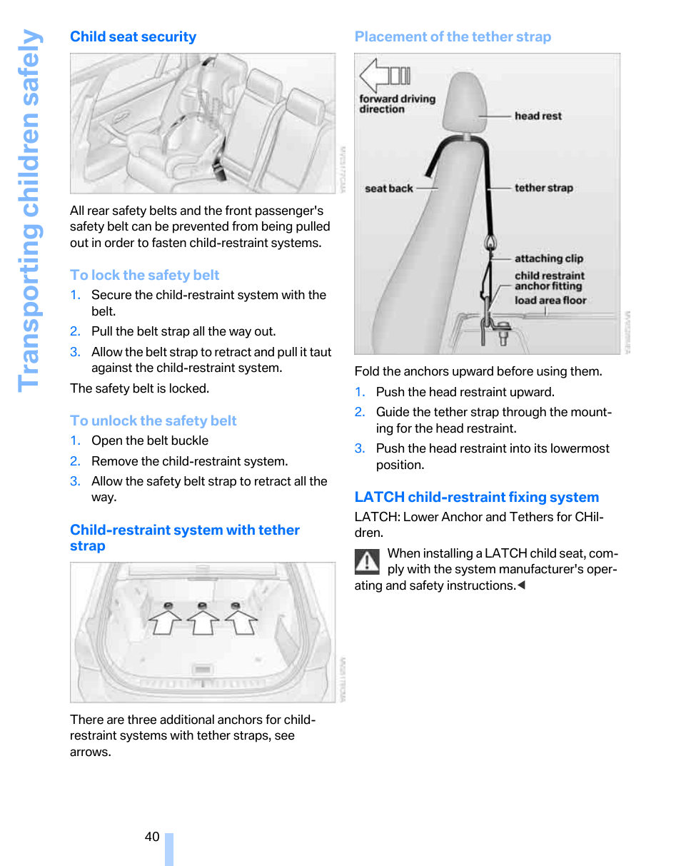 Transporting children safely | BMW 325xi Sports Wagon 2006 User Manual | Page 42 / 160