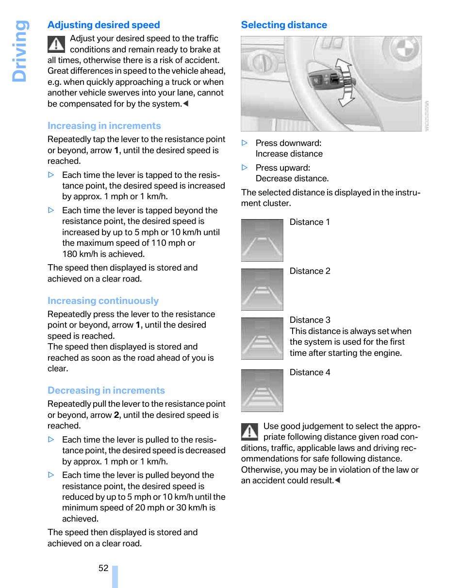 Driving | BMW 325xi Sports Wagon 2006 User Manual | Page 54 / 160