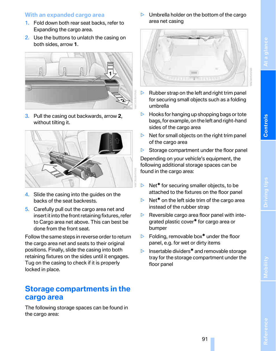 Storage compartments in the cargo area | BMW 325xi Sports Wagon 2006 User Manual | Page 93 / 160