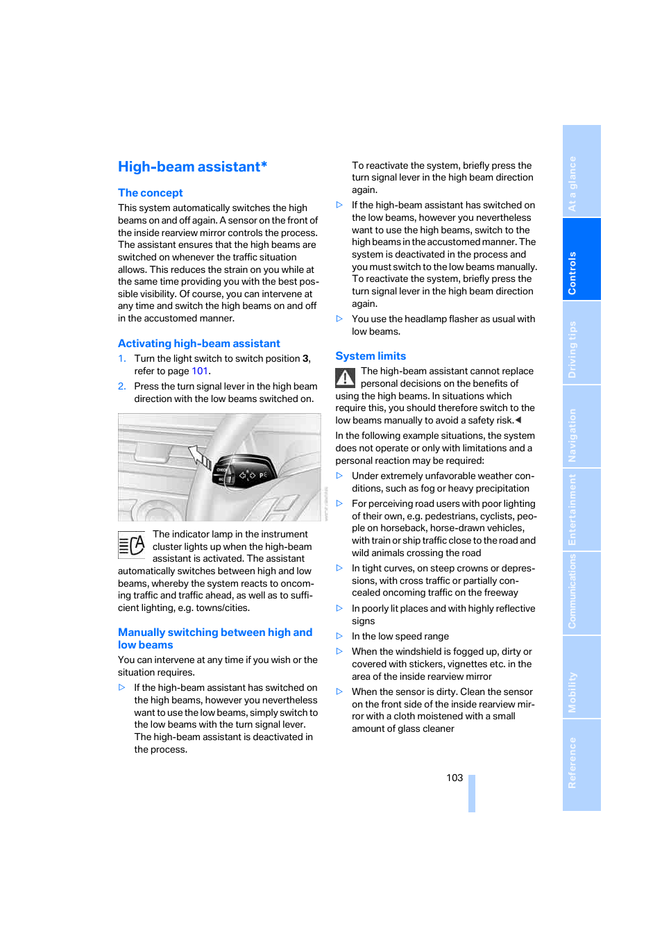 High-beam assistant | BMW 525xi Sedan 2006 User Manual | Page 105 / 259