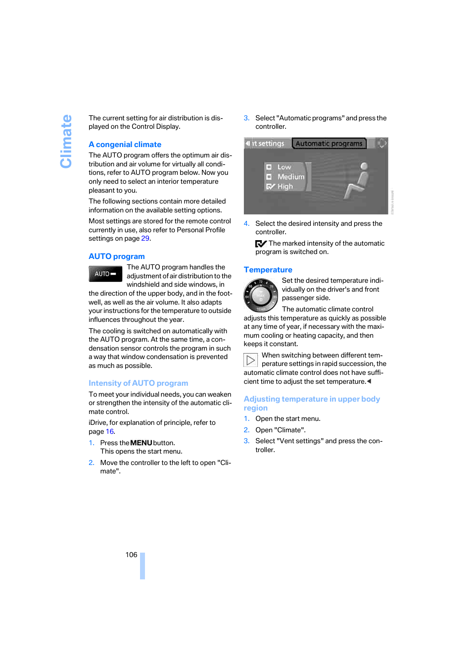 Climate | BMW 525xi Sedan 2006 User Manual | Page 108 / 259