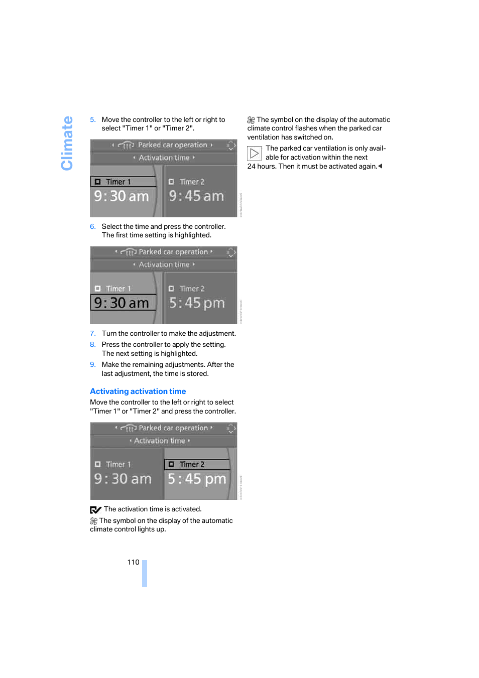 Climate | BMW 525xi Sedan 2006 User Manual | Page 112 / 259