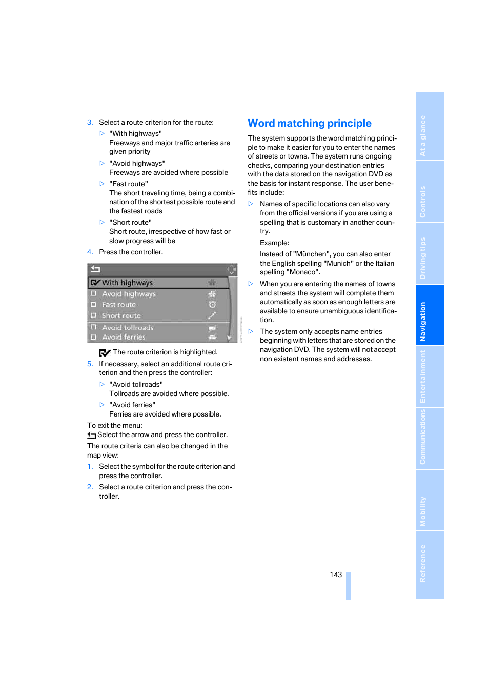 Word matching principle | BMW 525xi Sedan 2006 User Manual | Page 145 / 259