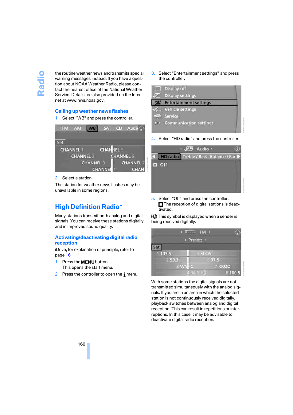 High definition radio, Ra di o | BMW 525xi Sedan 2006 User Manual | Page 162 / 259